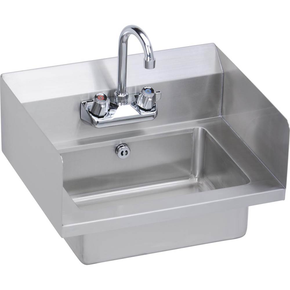Elkay - Hand Sink, 18X15 OA, 14X10X5 Bowl, Side Splashes, Lever Waste, Overflow, P-Trap, Faucet, 18 GA 300 Series SS, NSF - No.4 Finish