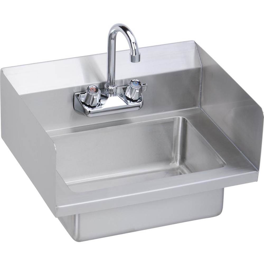 Elkay - Hand Sink, 18X15 OA, 14X10X5 Bowl, Dual Side Splashes, Faucet, 18 GA 300 Series SS, NSF - No.4 Finish