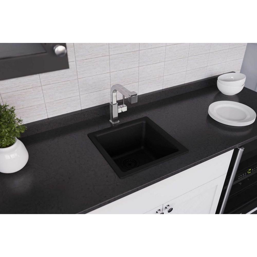 Quartz Classic 15-3/4'' x 15-3/4'' x 7-11/16'' Single Bowl Dual Mount Bar Sink, Black