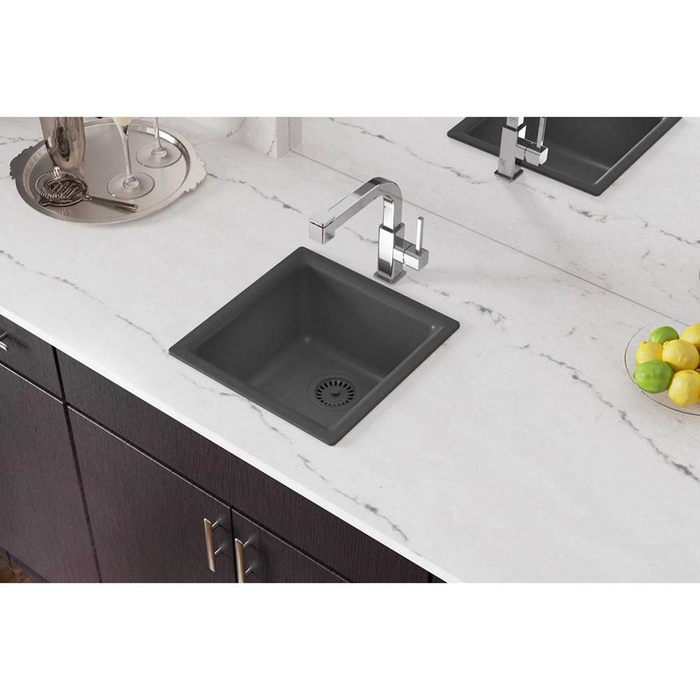 Quartz Classic 15-3/4'' x 15-3/4'' x 7-11/16'' Single Bowl Dual Mount Bar Sink, Black