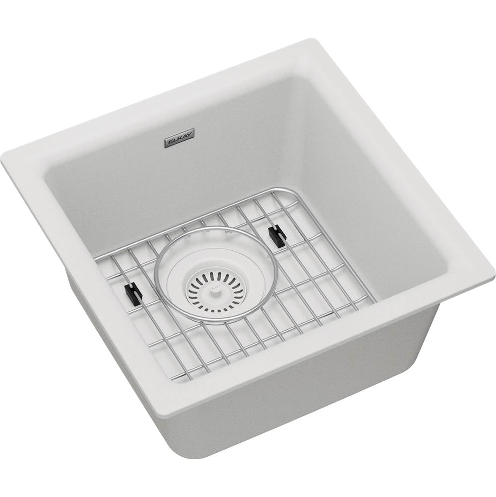 Elkay - Quartz Classic 15-3/4'' x 15-3/4'' x 7-11/16'', Single Bowl Dual Mount Bar Sink Kit, White - White