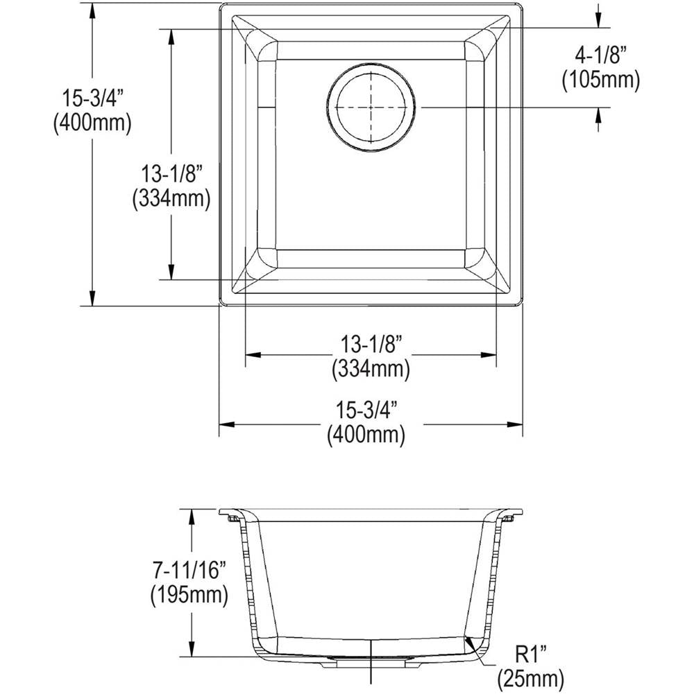 Quartz Luxe 15-3/4'' x 15-3/4'' x 7-11/16'' Single Bowl Dual Mount Bar Sink Caviar