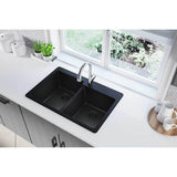 Quartz Classic 33'' x 22'' x 9-1/2'' Double Bowl Drop-in Sink, Black