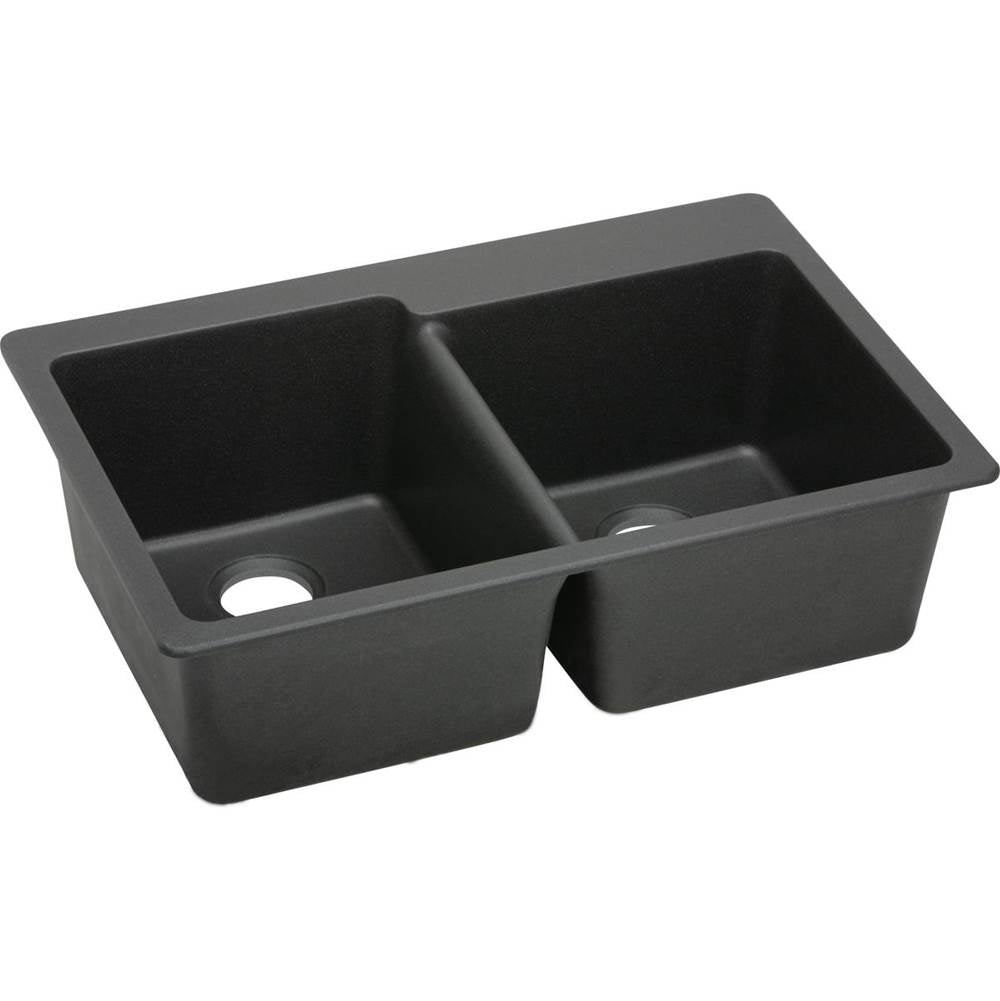 Elkay - Quartz Classic 33'' x 22'' x 9-1/2'' Double Bowl Drop-in Sink, Black - Black