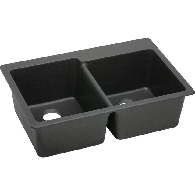 Elkay - Quartz Classic 33'' x 22'' x 9-1/2'' Double Bowl Drop-in Sink, Black - Black