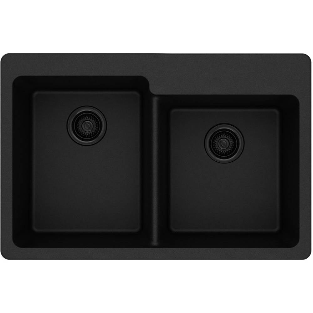 Quartz Classic 33'' x 22'' x 9-1/2'' Double Bowl Drop-in Sink, Black
