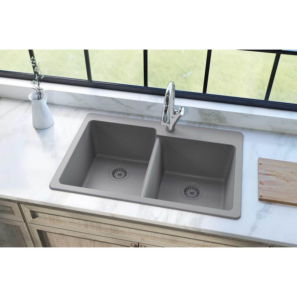 Quartz Classic 33'' x 22'' x 9-1/2'' Double Bowl Drop-in Sink, Black