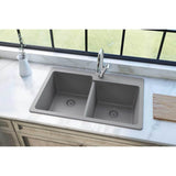 Quartz Classic 33'' x 22'' x 9-1/2'' Double Bowl Drop-in Sink, Black
