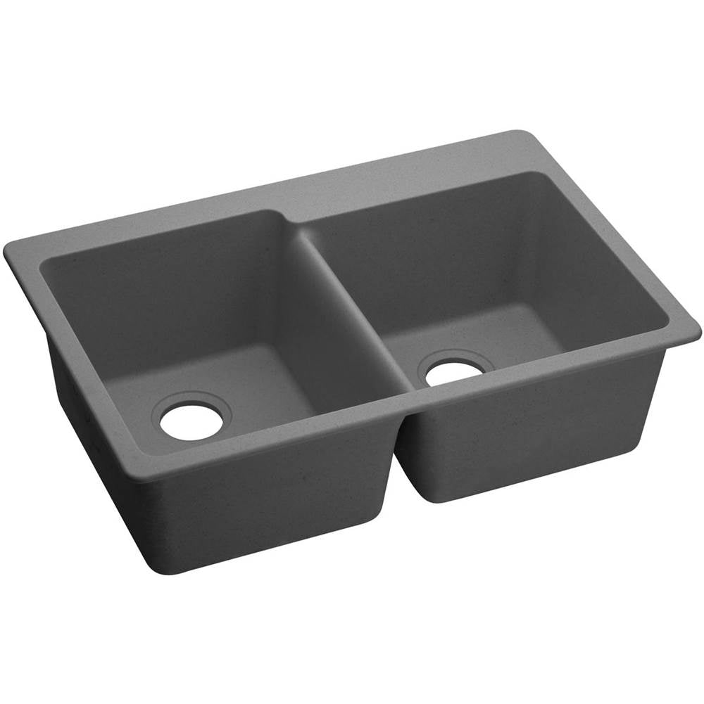Elkay - Quartz Classic 33'' x 22'' x 9-1/2'' Double Bowl Drop-in Sink, Greystone - Greystone