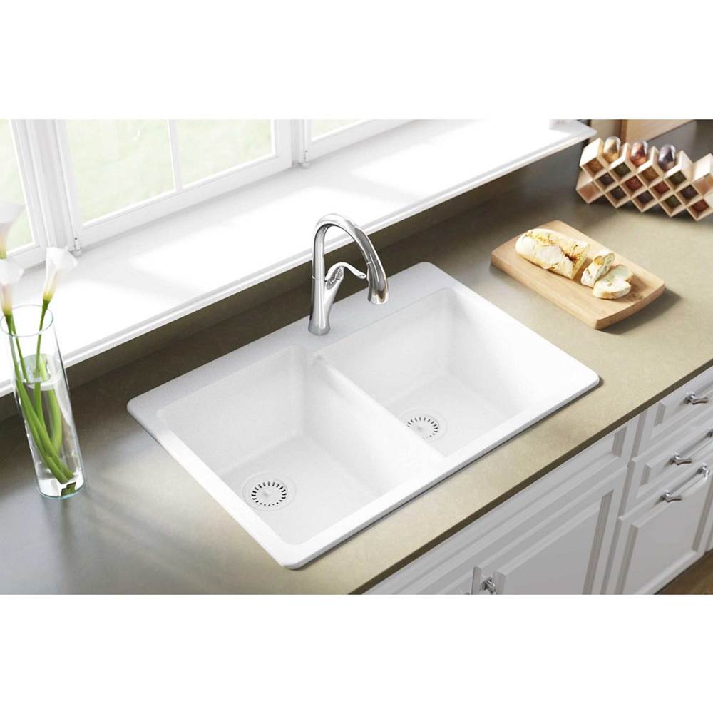 Quartz Classic 33'' x 22'' x 9-1/2'' Double Bowl Drop-in Sink, Black