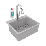 Elkay - Quartz Classic 25'' x 22'' x 9-1/2'', Single Bowl Drop-in Sink Kit with Filtered Faucet, Greystone - Greystone