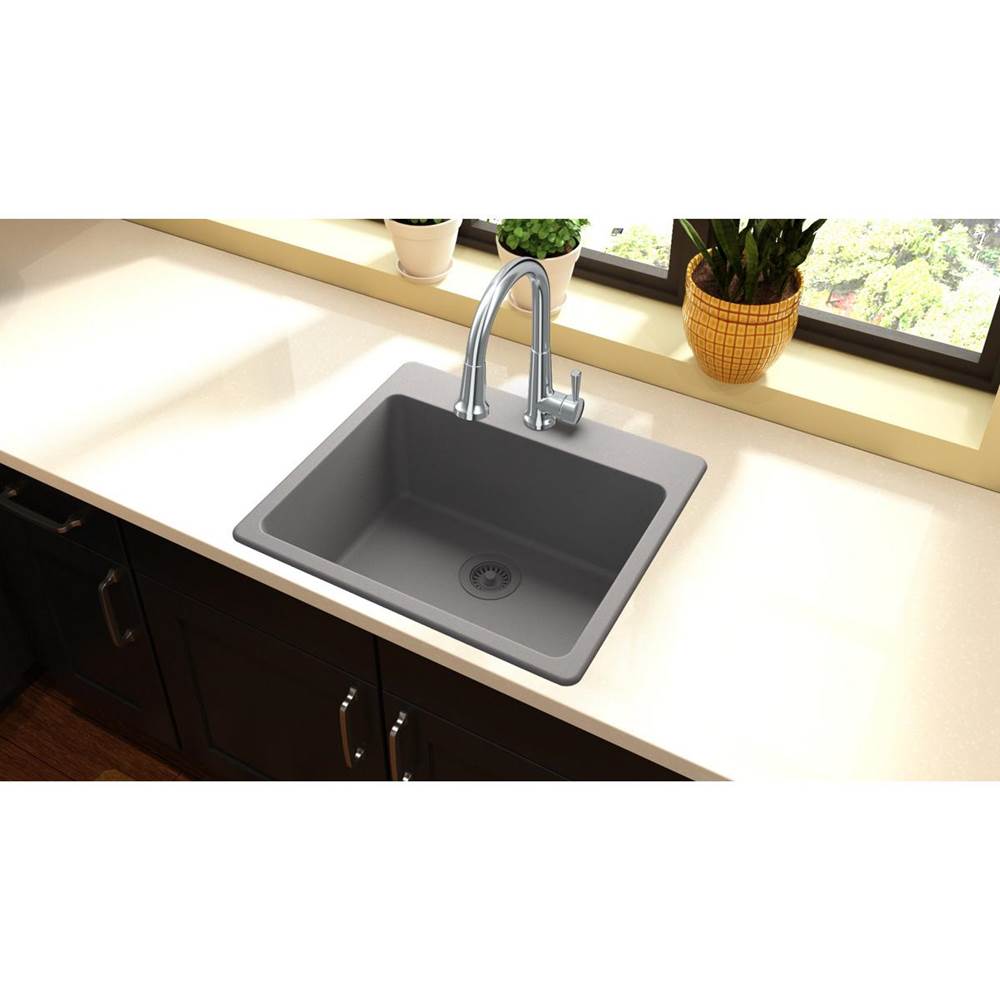 Quartz Classic 25'' x 22'' x 9-1/2'' Single Bowl Drop-in Sink, Black
