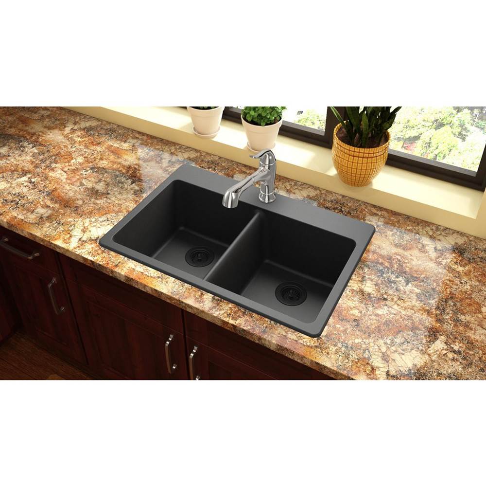 Quartz Classic 33'' x 22'' x 9-1/2'' Double Bowl Drop-in Sink, Black