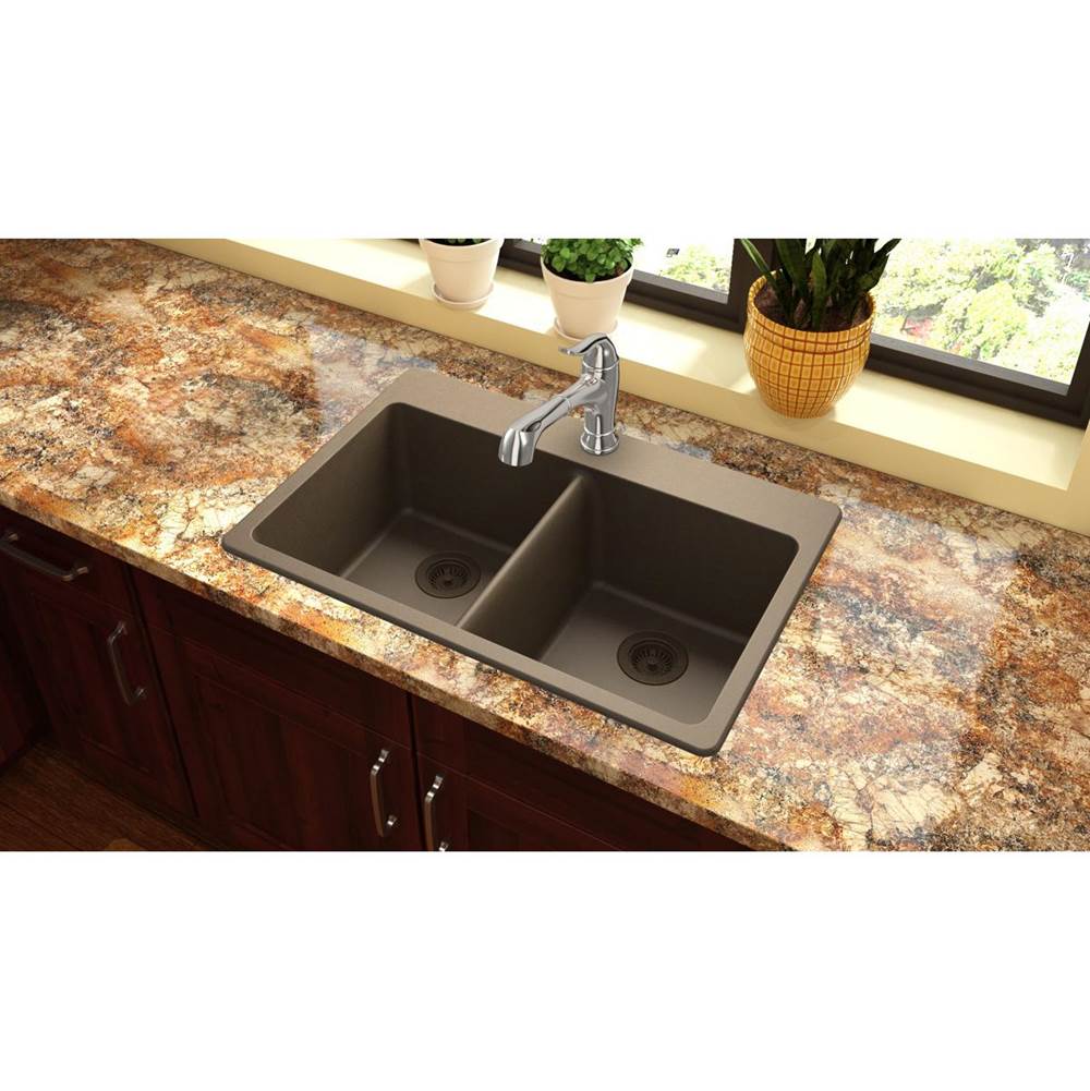 Quartz Classic 33'' x 22'' x 9-1/2'' Double Bowl Drop-in Sink, Black