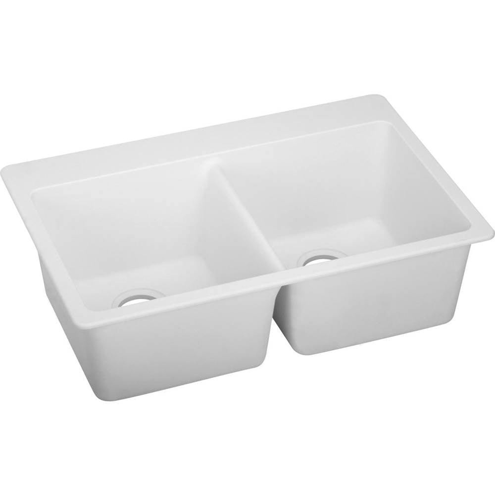 Elkay - Quartz Classic 33'' x 22'' x 9-1/2'' Double Bowl Drop-in Sink, White - White