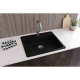 Quartz Classic 25'' x 22'' x 5-1/2'' Drop-in ADA Sink with Perfect Drain, Black