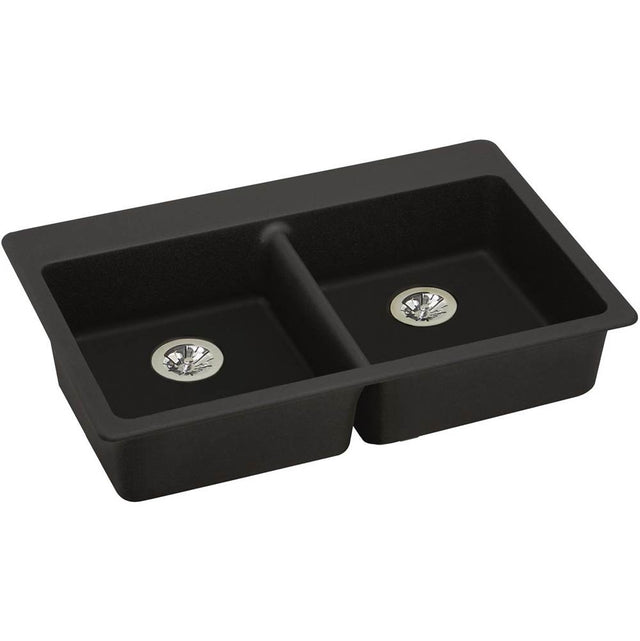 Elkay - Quartz Classic 33'' x 22'' x 5-1/2'' Drop-in ADA Sink with Perfect Drain, Black - Black