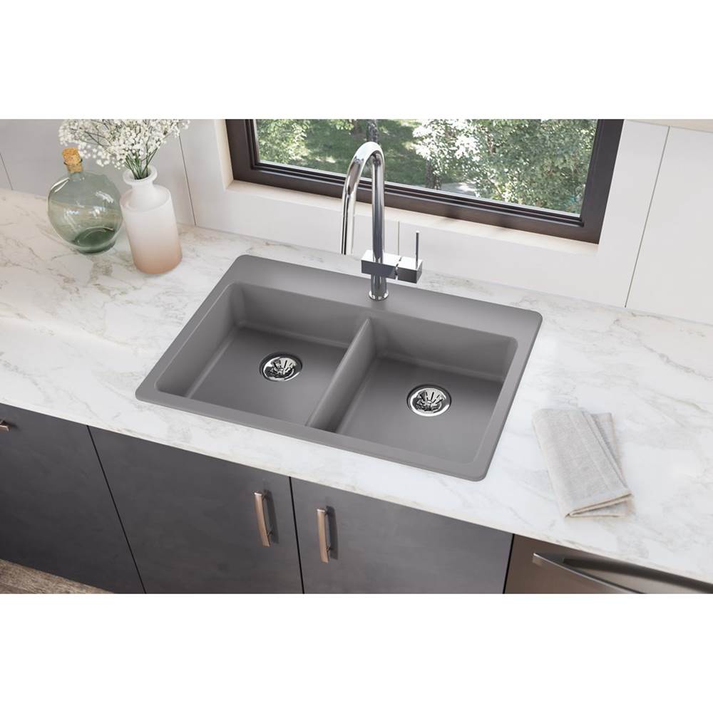 Quartz Classic 33'' x 22'' x 5-1/2'' Drop-in ADA Sink with Perfect Drain, Black