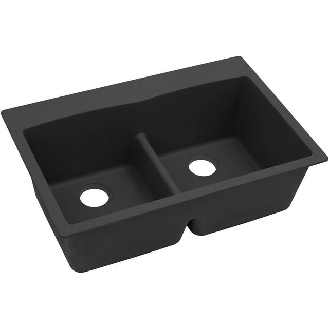 Elkay - Quartz Classic 33'' x 22'' x 10'' Double Bowl Drop-in Sink with Aqua Divide - Black