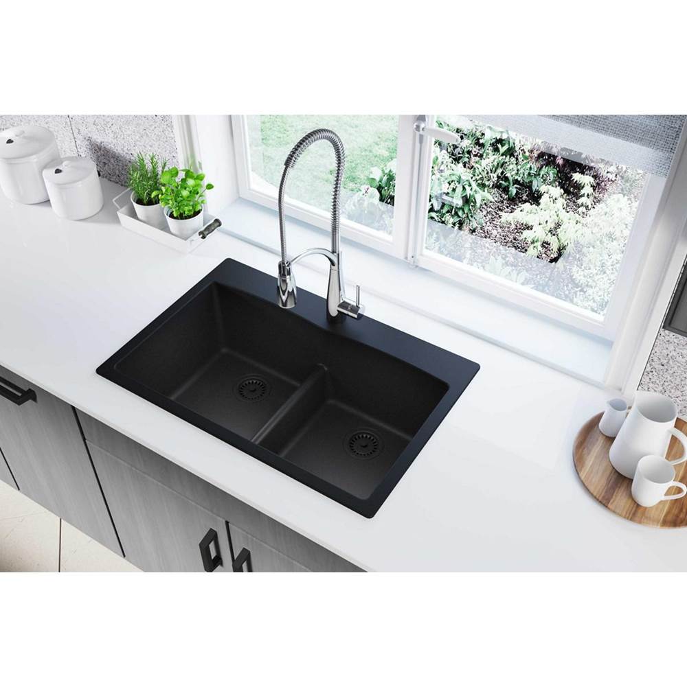 Quartz Classic 33'' x 22'' x 10'' Double Bowl Drop-in Sink with Aqua Divide