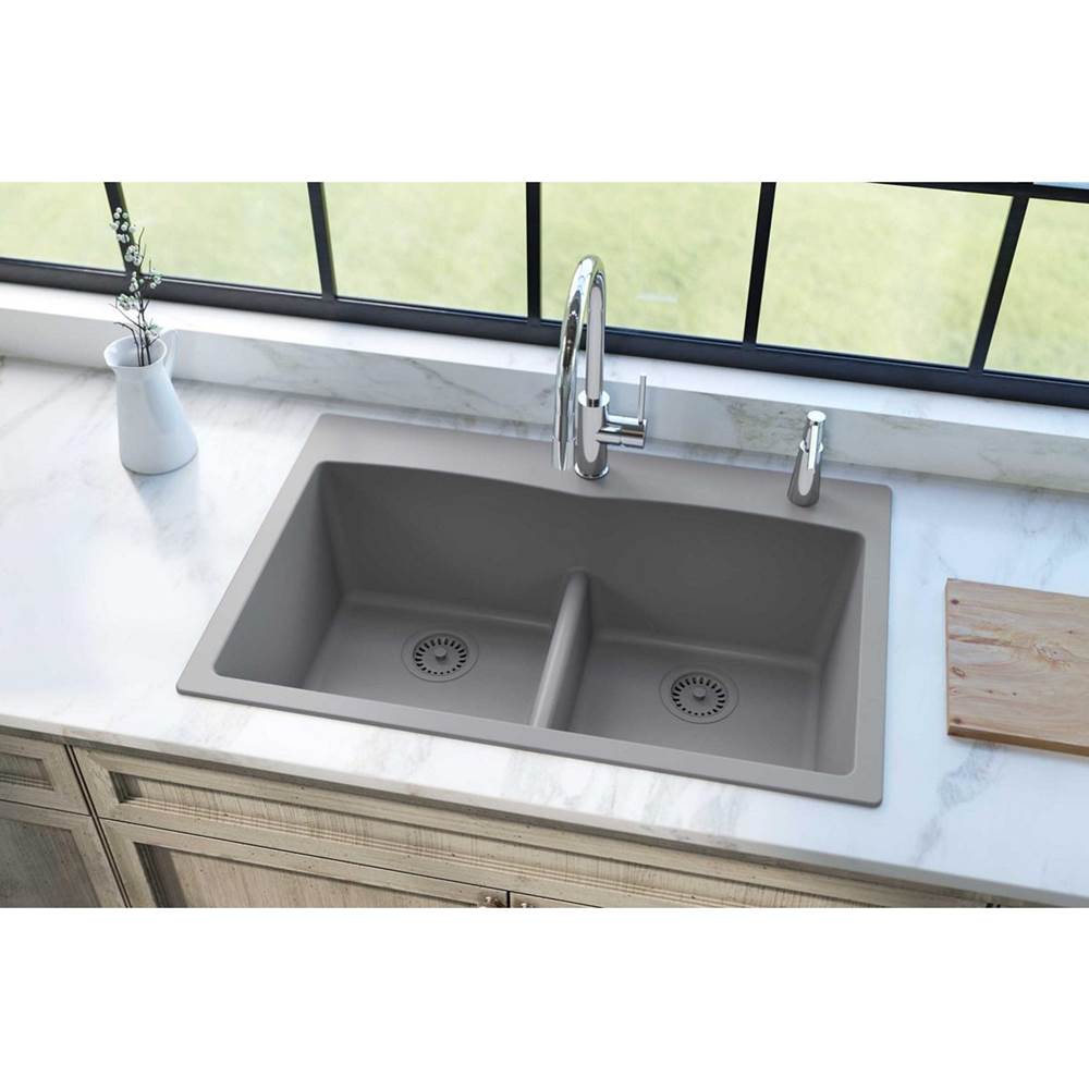 Quartz Classic 33'' x 22'' x 10'' Double Bowl Drop-in Sink with Aqua Divide