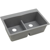 Elkay - Quartz Classic 33'' x 22'' x 10'' Double Bowl Drop-in Sink with Aqua Divide, Greystone - Greystone