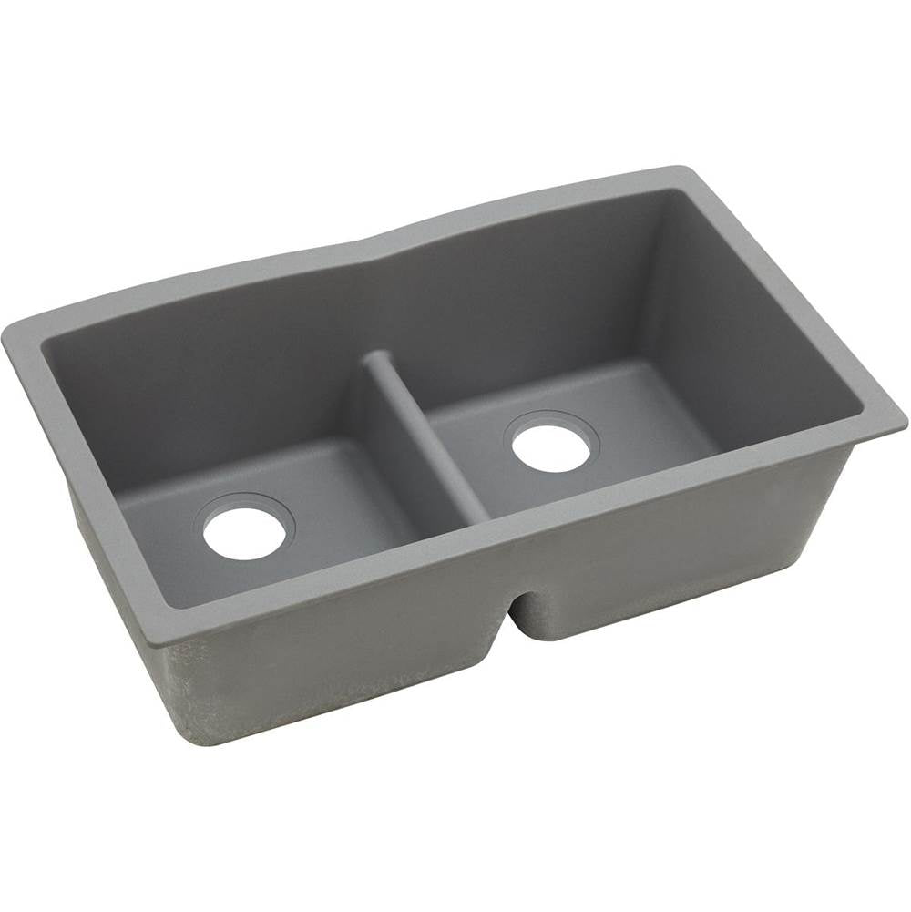 Elkay - Quartz Classic 33'' x 19'' x 10'' Double Bowl Undermount Sink with Aqua Divide, Greystone - Greystone