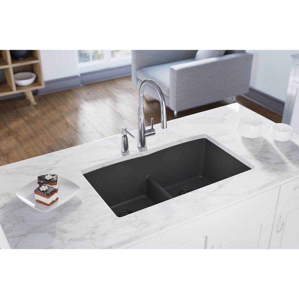 Quartz Classic 33'' x 19'' x 10'' Double Bowl Undermount Sink with Aqua Divide