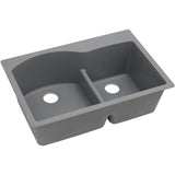 Elkay - Quartz Classic 33'' x 22'' x 10'' Double Bowl Drop-in Sink with Aqua Divide, Greystone - Greystone