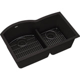 Elkay - Quartz Classic 33'' x 22'' x 10'', Offset 60/40 Double Bowl Undermount Sink Kit with Aqua Divide, Black - Black