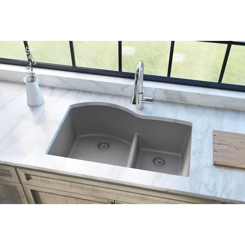 Quartz Classic 33'' x 22'' x 10'' Double Bowl Undermount Sink with Aqua Divide, Black