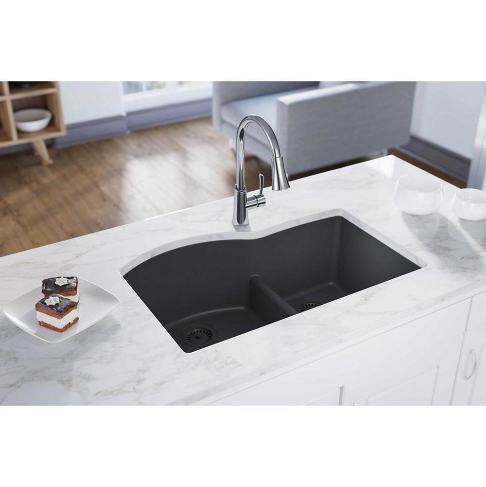 Quartz Classic 33'' x 22'' x 10'' Double Bowl Undermount Sink with Aqua Divide, Black