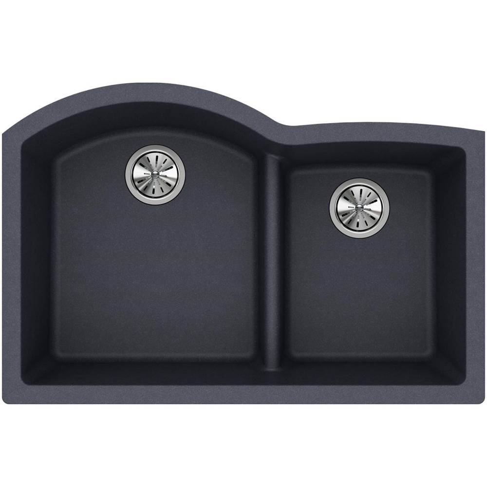Quartz Classic 33'' x 22'' x 10'' Double Bowl Undermount Sink with Aqua Divide, Black