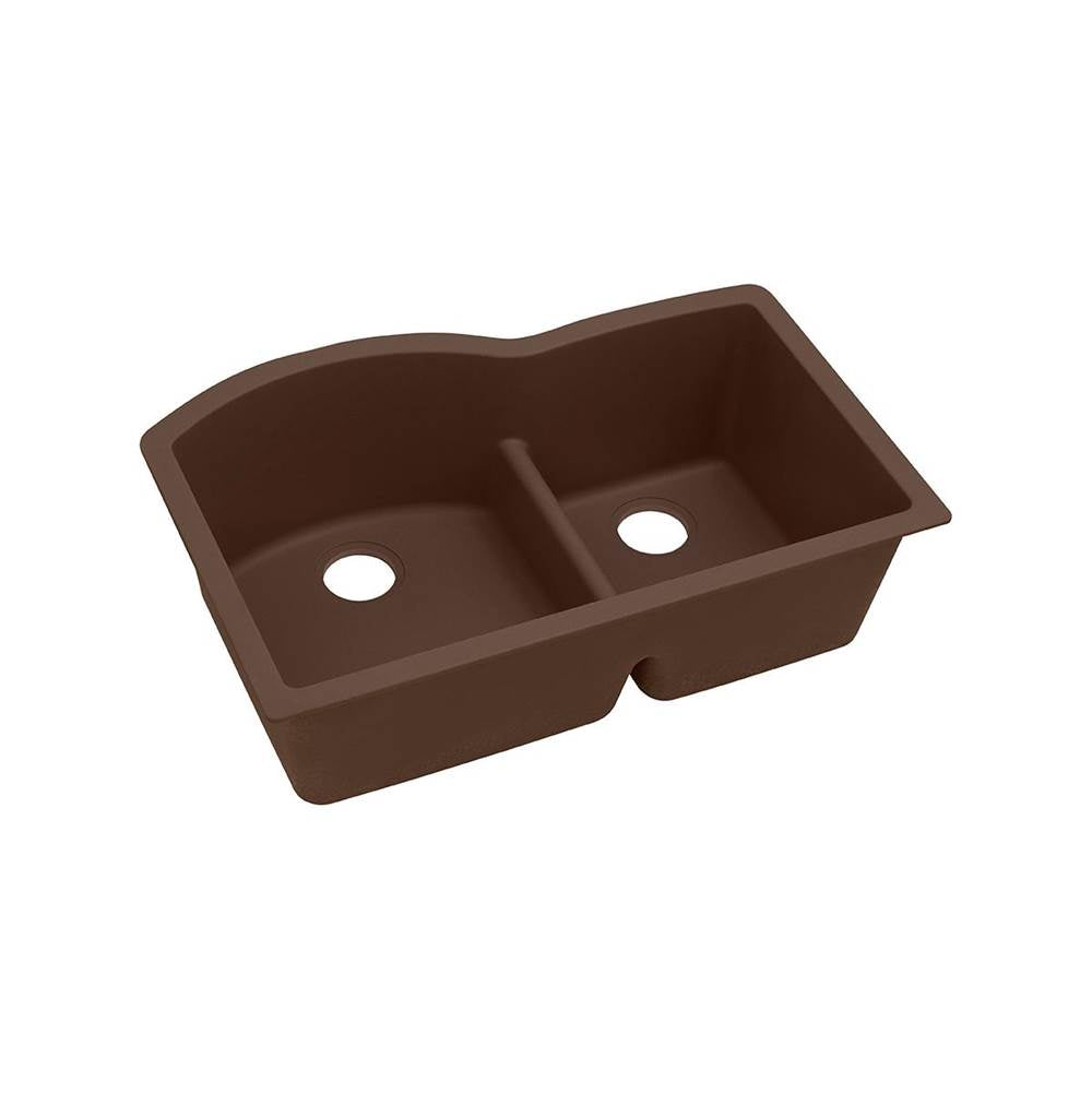 Elkay - Quartz Classic 33'' x 22'' x 10'' Double Bowl Undermount Sink with Aqua Divide, Mocha - Mocha