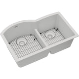 Elkay - Quartz Classic 33'' x 22'' x 10'', Offset 60/40 Double Bowl Undermount Sink Kit with Aqua Divide, White - White