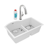 Elkay - Quartz Classic 33'' x 22'' x 10'', Offset 60/40 Double Bowl Undermount Sink Kit with Filtered Faucet with Aqua Divide, White - White