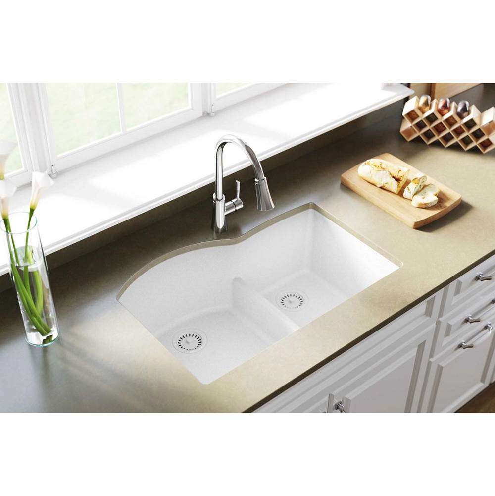 Quartz Classic 33'' x 22'' x 10'' Double Bowl Undermount Sink with Aqua Divide, Black