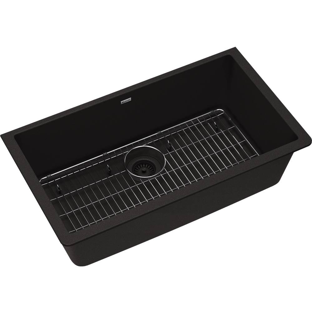 Elkay - Quartz Classic 33'' x 18-7/16'' x 9-7/16'', Single Bowl Undermount Sink Kit, Black - Black