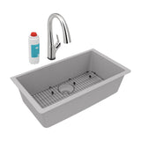 Elkay - Quartz Classic 33'' x 18-7/16'' x 9-7/16'', Single Bowl Undermount Sink Kit with Filtered Faucet, Greystone - Greystone