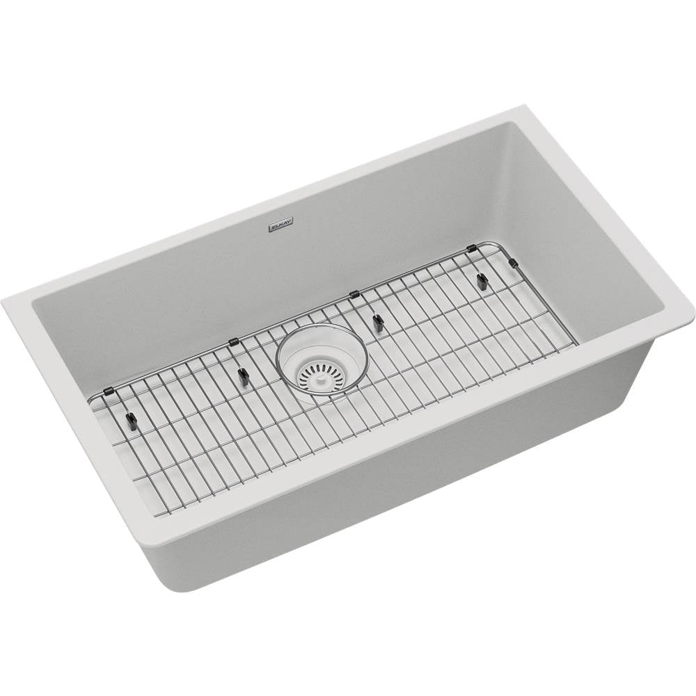 Elkay - Quartz Classic 33'' x 18-7/16'' x 9-7/16'', Single Bowl Undermount Sink Kit, White - White