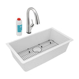 Elkay - Quartz Classic 33'' x 18-7/16'' x 9-7/16'', Single Bowl Undermount Sink Kit with Filtered Faucet, White - White