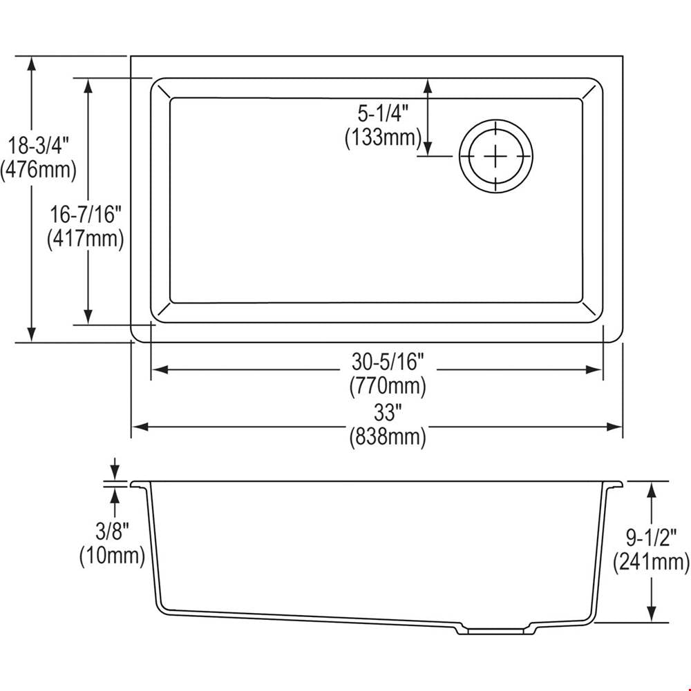 Quartz Classic 33'' x 18-3/4'' x 9-1/2'' Single Bowl Undermount Sink, Black