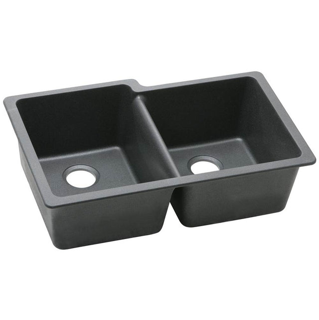Elkay - Quartz Classic 33'' x 20-1/2'' x 9-1/2'' Double Bowl Undermount Sink, Black - Black