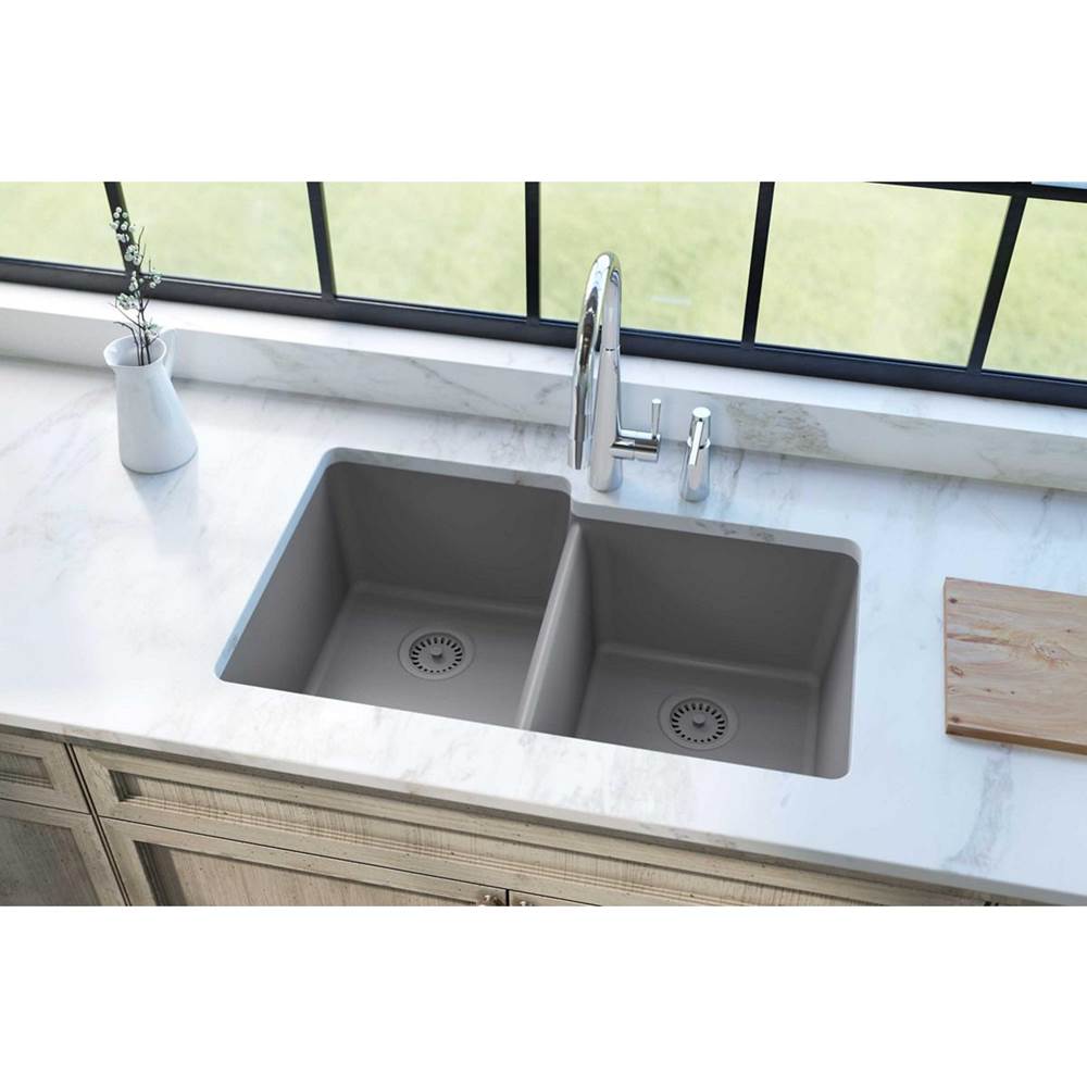 Quartz Classic 33'' x 20-1/2'' x 9-1/2'' Double Bowl Undermount Sink, Black