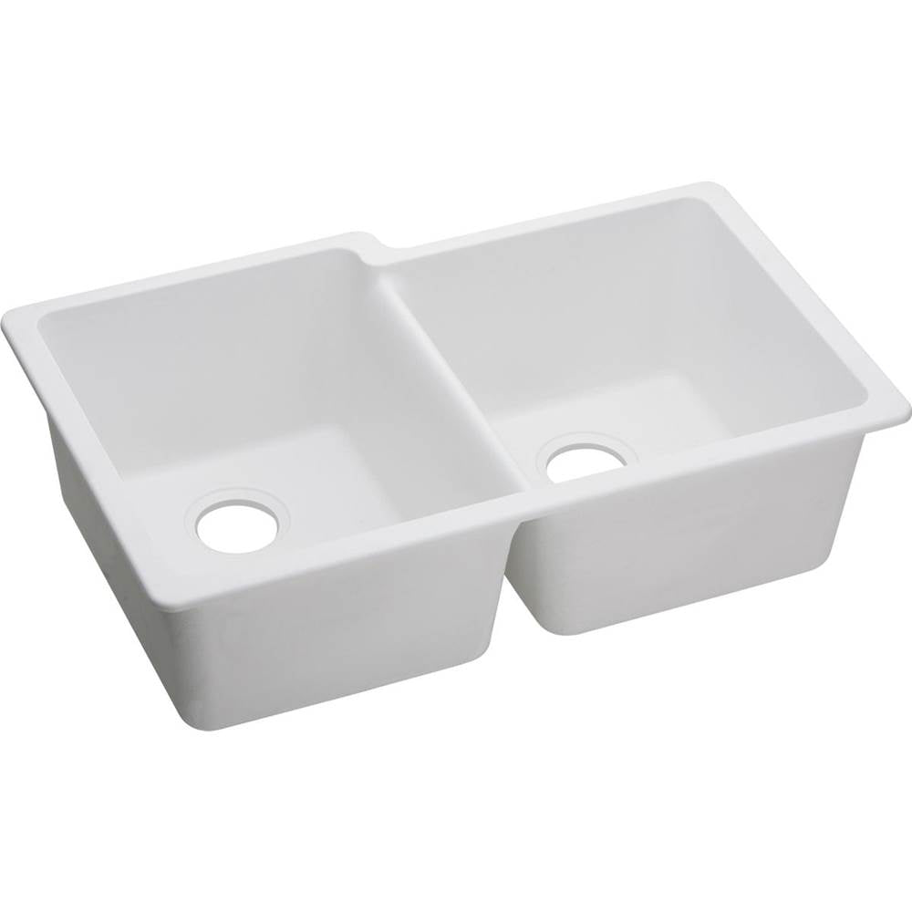 Elkay - Quartz Classic 33'' x 20-1/2'' x 9-1/2'' Double Bowl Undermount Sink, White - White