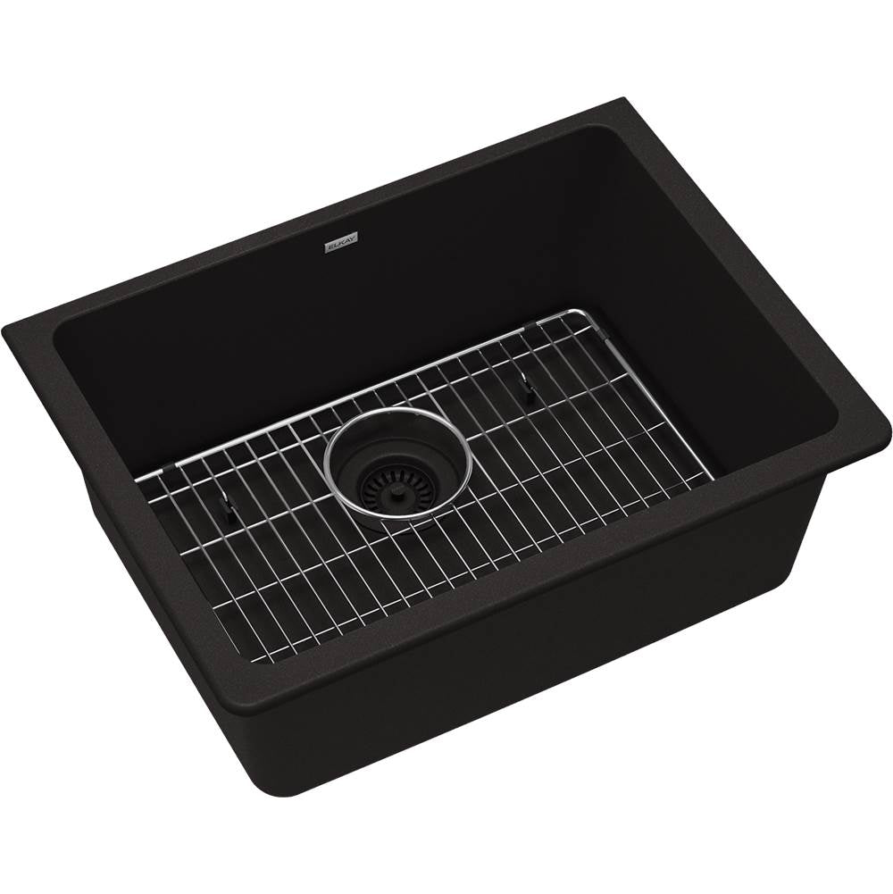 Elkay - Quartz Classic 24-5/8'' x 18-1/2'' x 9-1/2'', Single Bowl Undermount Sink Kit, Black - Black