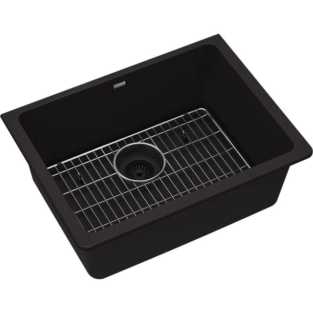 Elkay - Quartz Classic 24-5/8'' x 18-1/2'' x 9-1/2'', Single Bowl Undermount Sink Kit, Black - Black