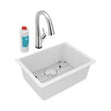 Elkay - Quartz Classic 24-5/8'' x 18-1/2'' x 9-1/2'', Single Bowl Undermount Sink Kit with Filtered Faucet, White - White