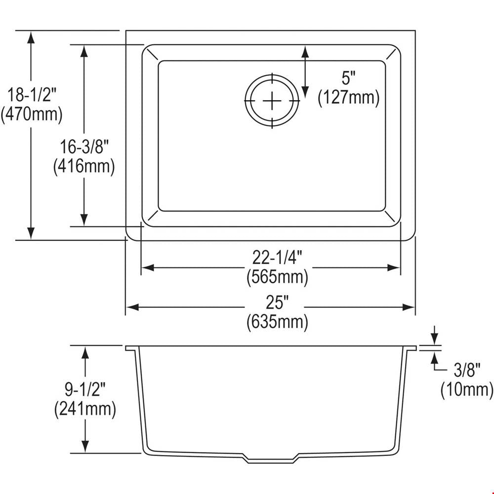 Quartz Luxe 24-5/8'' x 18-1/2'' x 9-1/2'' Single Bowl Undermount Sink Caviar