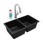 Elkay - Quartz Classic 33'' x 18-1/2'' x 9-1/2'', Equal Double Bowl Undermount Sink Kit with Filtered Faucet, Black - Black
